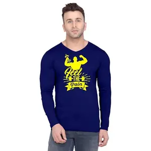 Fashions Love Men Cotton Full Sleeve V Neck Stylish Mens Casual Wear Workout Quotes Creative Graphics Printed Printed T Shirt FSVN-4166-M Navy