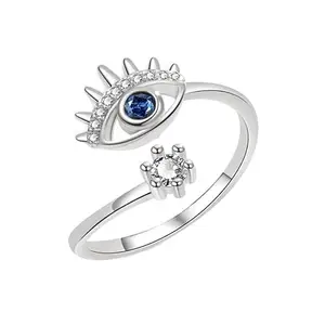 Asma Jewel House devil's eye ring niche design blue eye opening adjustable ring for Women Girls (Silver)