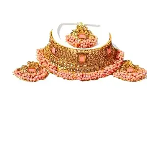 BB wedding jewellery for women/peach colour jewellery set with earrings and mangtika