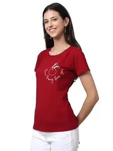 Printed, Typography Women Round Neck Maroon T-Shirt BZ-UXTE-113-Mrn_4XL