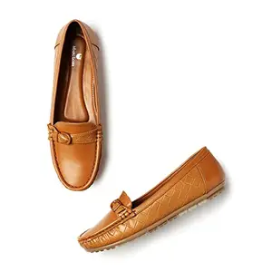 Marc Loire Women Soft Comfortable Flat Loafers for Casual & Office Wear (Tan, Numeric_3)