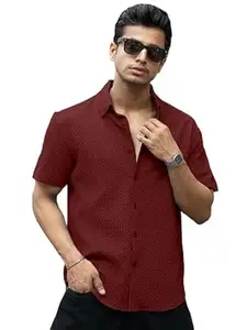 WIZOON Shirt for Men | Half Sleeves | Men’s Black Textured | Cotton Blend Shirts | Casual Shirt's | Spread Collar | Short Sleeves | Regular Fit