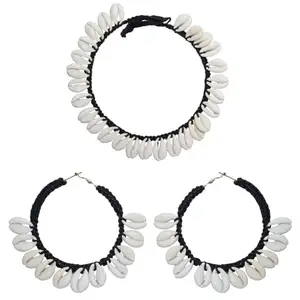 Cowrie Shell Neclace Set with Big Hoop Earrings