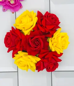 StayBuy™ Artificial Rose Flower Juda Bun Gajra, Bridal Juda For Women and Girls, Pack-01, Color Red & Yellow