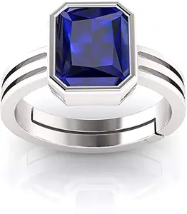 SIDHARTH GEMS Blue Sapphire Sterling Silver 92.5 Ring Adjustable 6.00 Carat Unheated and Untreated Neelam Natural Ceylon Gemstone for Men and Women