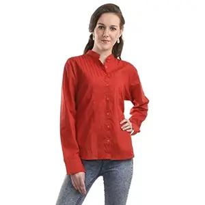 Teemoods Women's Cotton Full Sleeves Shirt, Cotton Shirt for Ladies, Summer Top (Red, Medium)