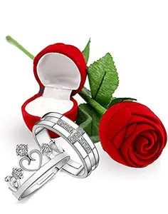 I Jewels Unisex-Adult Platinum Plated Cz Adjustable Couple Rings With Red Rose Gift Box For For Love (S001-Fl180Co)