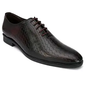 San Frissco Men's Formal Shoes Textured Lace Up Derbys Office Wear Footwear Soft Cushioned Footbed with TPR Sole Lightweight, Flexible, Durable and Stylish for Wedding and Parties - 10 (Cherry)