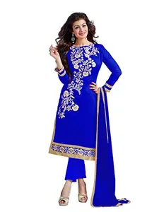 KIMISHA Women's Blue Chanderi Embroidered Dress Material