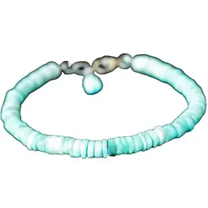 LKBEADS Silver Plated Bracelet with Blue Smooth Larimar Beads – Rondelle 3-3.5mm – 7 inch Adjustable – For Men & Women|LK_STACK_04438