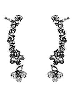 Teejh Viha Silver Oxidised Black Floral Earrings For Women