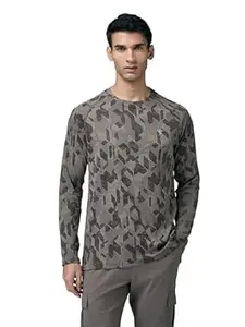 TECHNOSPORT Men's Slim Fit Jacquard Round Neck Full Sleeve Sports T-Shirt with Doublecool