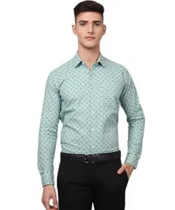Men Classy Premium Cotton Linen Printed Casual/Formal Regular Fit Shirt (AB_D_Green_Print_L)