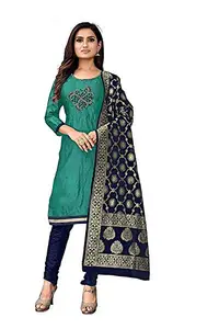 DHYANI CREATION Women's Cotton Embroidery Work With Heavy Worked Dupatta Salwar Suit Dress Material (RAMA)