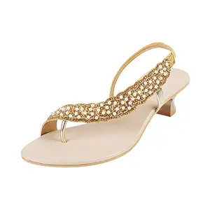 Walkway by Metro Brands Women Gold Synthetic Sandals 3-UK (36 EU) (35-4564)