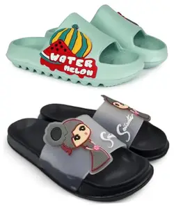 Pampy Angel Combo Pack of 2 Slipper/Flip Flops/Slides for Women,(Melon-Green,Senorita-Black),37 (Euro)