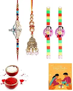 Shivshakti Exports Bhaiya Bhabhi and kids Rakhi Gift Set With Greeting Card and Roli Chawal - BB2KS202