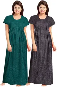 Vayberry 100% Cotton Nighty for Women || Long Length Printed Nighty/Maxi/Night Gown/Night Dress/Nightwear Inner & Sleepwear for Women's (Combo Pack of 2)(MF060-Nighty (P2) Green Black_XL)