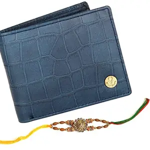 WildHorn Rakhi Hamper Set Classic Men's Leather Wallet for Brother Combo (Blue)