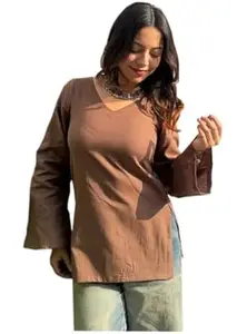 ANNI Designer Short Kurti for Women Latest Solid Design | V Neck Full Sleeve Kurti Tops for Women | Stylish Kurtis & Short Kurtis for Woman | Casual Kurti with Jeans | Kurtas for Woman