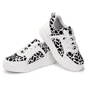Bella Toes Women's White-Black Zebra Printed Ladies Girls Low-Top Flat Heel Fashion Sneaker Shoes Stylish Design Latest - Art 515