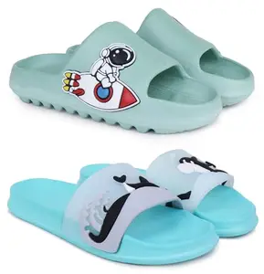 Pampy Angel Combo Pack of 2 Slipper/Flip Flops/Slides for Women,(Tato-Spac-Green,Dolphin-Blue),38 (Euro)