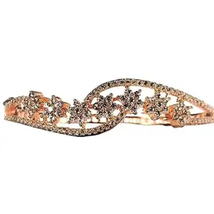 Abhirupa Rhodium-Plated Peach Toned American Diamond studded Leaf Shaped Link Bracelet Jewellery for Girls and Women