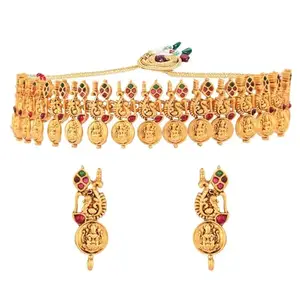 Amazon Brand - Anarva Religious Laxmi Multicolor Crystal Choker Necklace Set