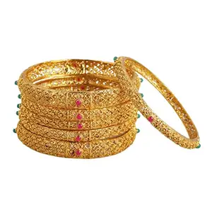 ACCESSHER 22kt Gold plated set of 6 bangles Kundan Stone-Studded Sustainable Handcrafted Bangles For Women - 2.4