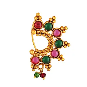 VFJ VIGHNAHARTA FASHION JEWELLERY Vighnaharta Oxidised Gold with Artificial stone and beads Alloy Maharashtrian banu Nath Nathiya./ Nose Pin valentine day gift valentineday gift for her gift for him gift for women gift for women -VFJ1033NTH-Press