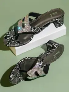 Inc.5 Women Black Printed Embellished Block Heels