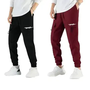 Mens Solid Track Pant Combo of 2 Black Maroon