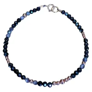 LKBEADS Natural Round Shape Smooth Cut Beads Stretchable Bracelet for Men & Women Black Spinel & Blue Sapphire Round Faceted Multicolor 7 Inch Bracelet