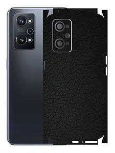 AtOdds - Realme GT Neo 3T Mobile Back Skin Rear Screen Guard Protector Film Wrap with Camera Protector (Coverage - Back+Camera+Sides) (Black Leather)