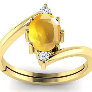 APSSTONE 7.25 Ratti 6.00 Carat Certified Unheated Untreatet AAA++ Quality Natural Yellow Sapphire Pukhraj Gemstone Gold Plated Ring for Women's and Men's