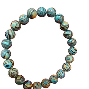 Rare Gems Gallery Delightful Handmade Stretchable Beads Blue Malachite Bracelet Original Certified मैलाकाइट ब्रेसलेट Attractive Malachite Stone Bracelet मैलाकाईट ब्रेसलेट पुरुषो और महिलाओ के लिए