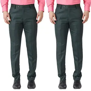 MALENO Men Dark Green Trouser Combo (Pack of 2)
