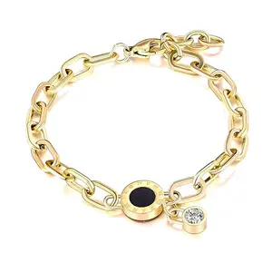 Karishma Kreations Valentine Gifting Love Anti-Tarnish Black round Roman Digit Rhinestone Stainless Steel Bracelet