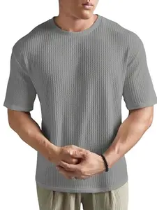 Urvi Fashion Waffle Men Cotton Solid Half Sleeve Round Neck T-Shirt – Trendy Grey