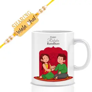 Ethnic Darzi MDF Wooden Rakhi with Coffee Mug for Brother Bhaiya Bhai | Happy Rakshabandhan | Rakhi Gift Set-125