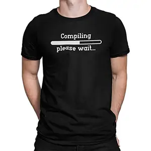 DUDEME Compiling Please Wait T-Shirt, 100% Cotton T-Shirts for Programmer, Coding, Developer, Software Mens, Round Neck T Shirts for Women, Half Sleeve Tshirt for Men (Black, S)