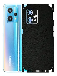 AtOdds - Realme 9 Pro Plus Mobile Back Skin Rear Screen Guard Protector Film Wrap with Camera Protector (Coverage - Back+Camera+Sides) (Black Leather)
