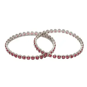 NVR Women Set of 2 Pink CZ Stone-Studded Handcrafted Bangles for Women| Kareena Kapoor inspired|Fancy Kangan For Wedding, Party, Daily, Evening| Gift for Anniversary, Engagement, Birthday