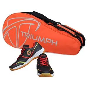 Gowin Badminton Shoe Smash Black Size-3 with Triumph Badminton Bag 303 Orange/Grey