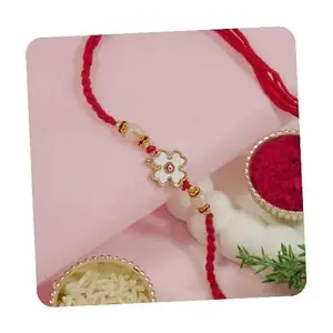 I Jewels Flower Design Rakhi With Roli Chawal & Rakshabandhan Card for Bro/Brother/Bhai (R325)