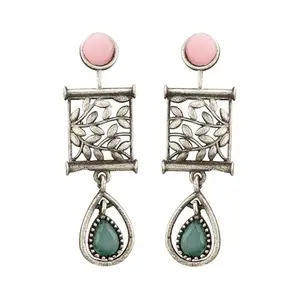 Efulgenz Oxidized Crystal Multicolor Floral Drop Dangle Earring Set for Women