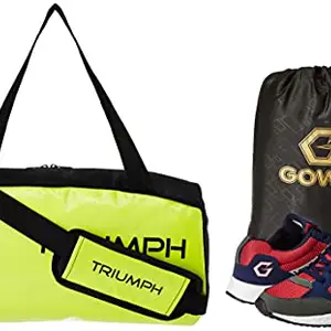 Gowin Nx-2 Black/Grey Size-7 with Triumph Gym Bag Space Pro-6666 Black/Lime