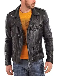 A1 SKIN FASHION Leather Black Jacket for Men's (Size : XS To 2XL,Color : Black)