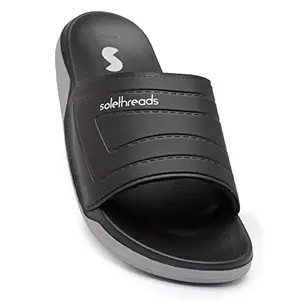 SOLETHREADS SLIDES SUBMERGE | Men Casual Sliders | Stylish Trendy Lightweight Slides | Casual & Comfortable | Waterproof | For Everyday Use | BLACK | 6UK