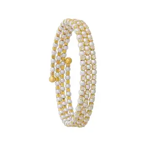 KUSHAL'S Fashion Jewellery Pearl Gold Polished Copper Trendy Flexible Kada, Best for Casual Wear & Special Occasion - 450187